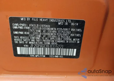 2014 Subaru Xv Crosstrek 2.0 Limited from USA, damaged, VIN JF2GPAGC8E8315221